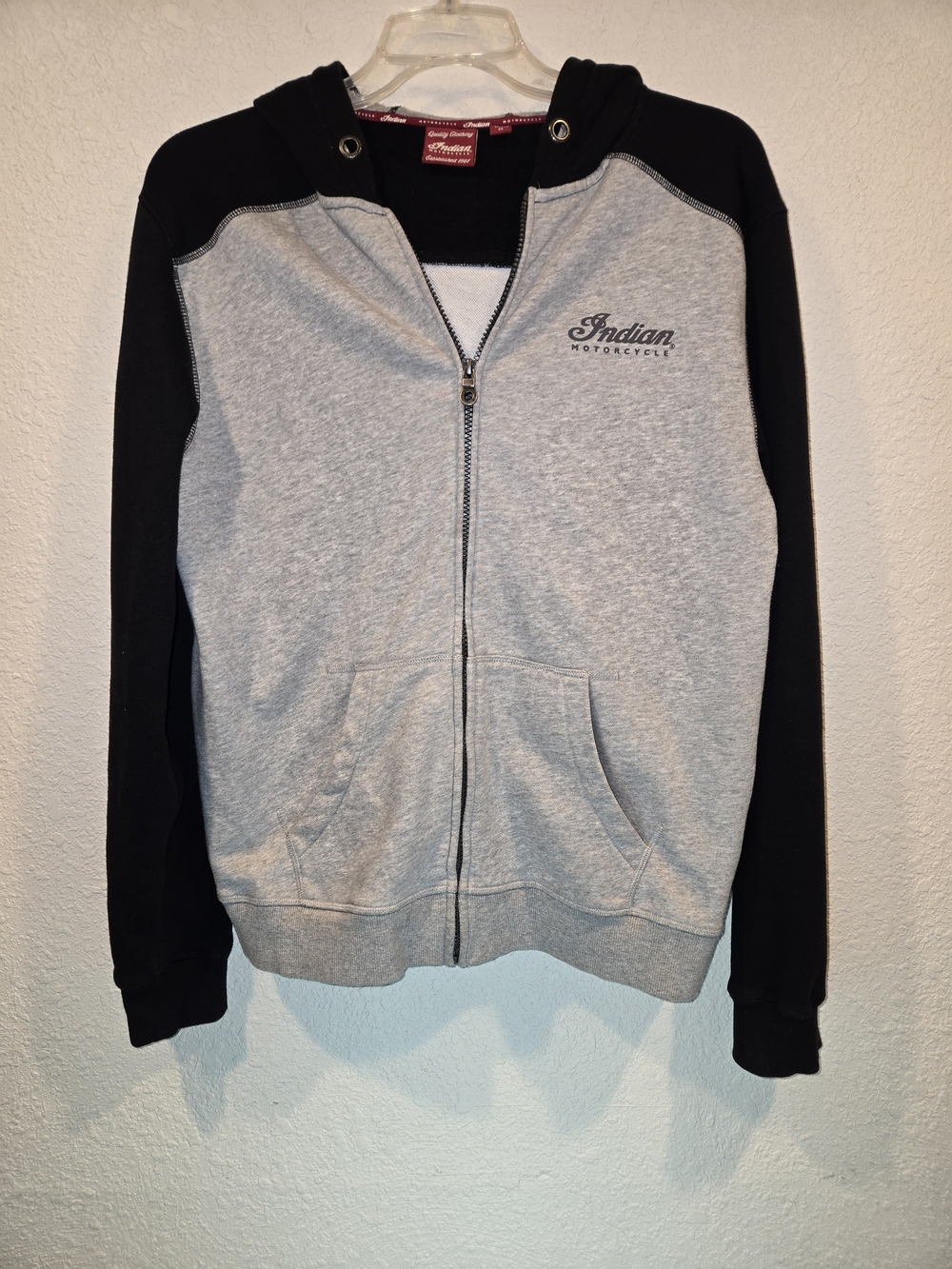 Indian Motorcycle Grey & Black Zip Hoodie Size MED